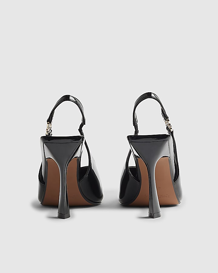River Island Black Slingback Logo Court Heels