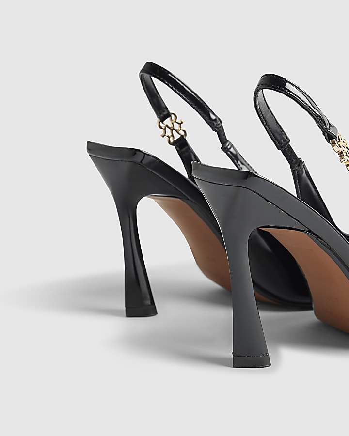 river island Black Slingback Logo Court Heels