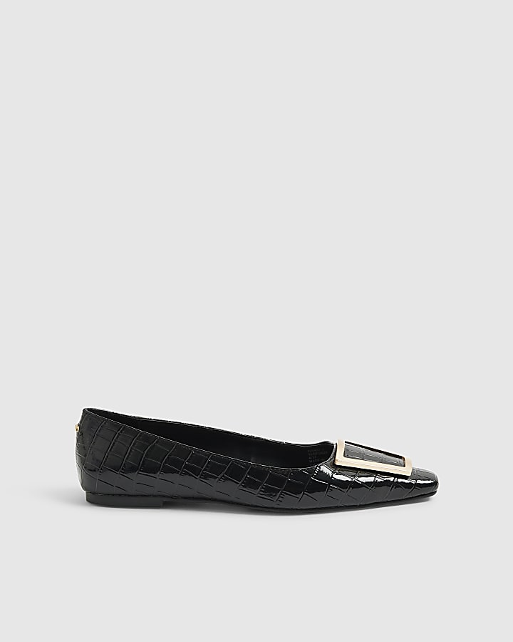 River Island Black Square Buckle Ballet Pumps