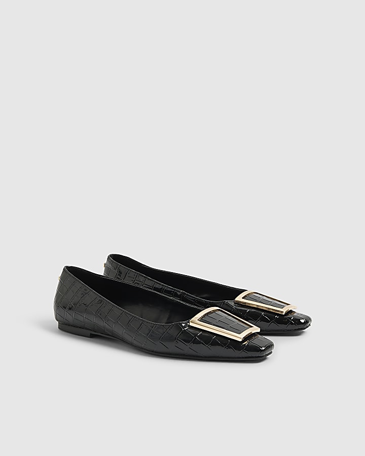 River Island Black Square Buckle Ballet Pumps