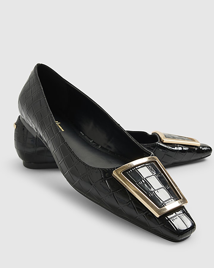 river island Black Square Buckle Ballet Pumps