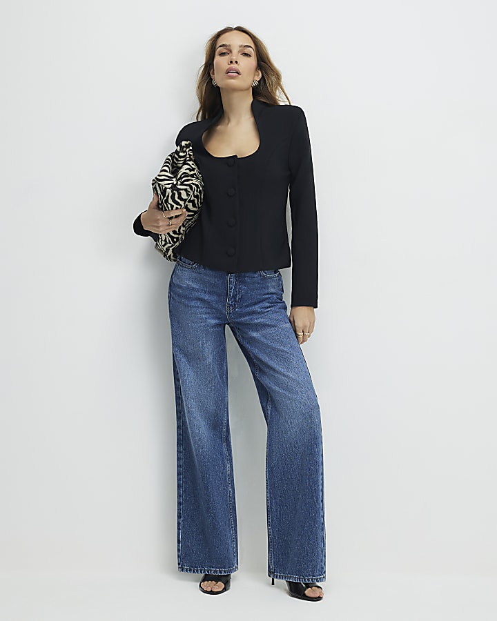 River Island Black Square Neck Jacket