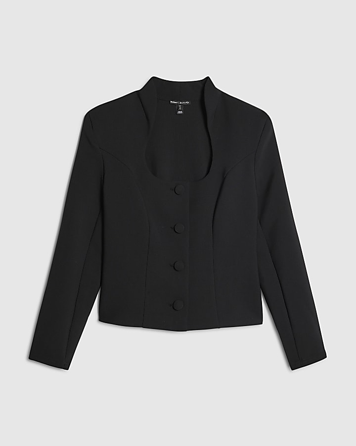 river island Black Square Neck Jacket