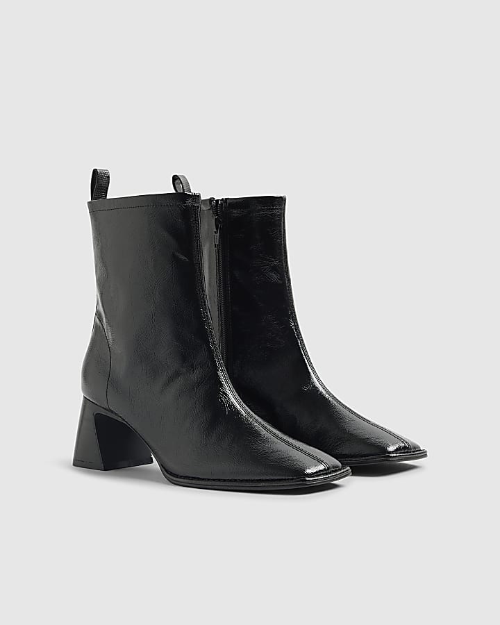 River Island Black Square Toe Heeled Boots