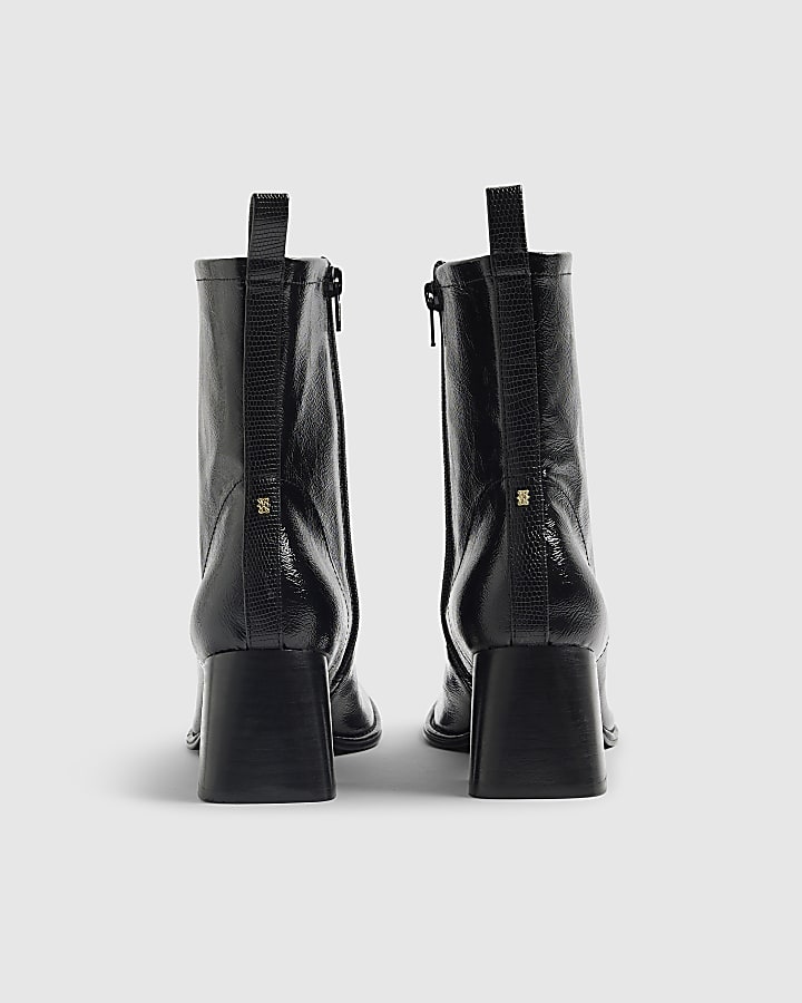 River Island Black Square Toe Heeled Boots