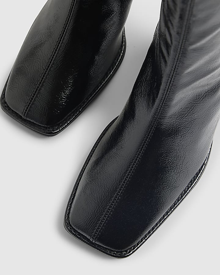 river island Black Square Toe Heeled Boots