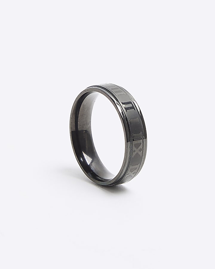 River Island Black Stainless Steel Roman Band Ring