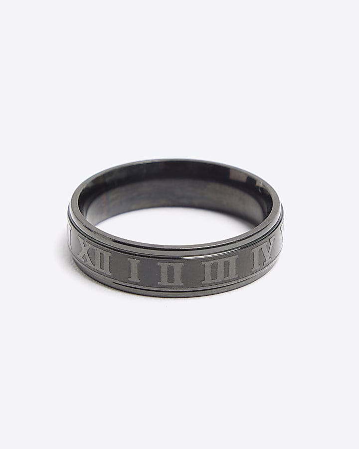 river island Black stainless steel roman band ring