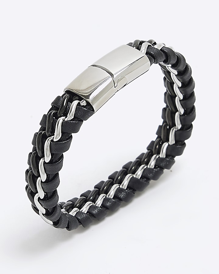 River Island Black Steel Fabric Bracelet