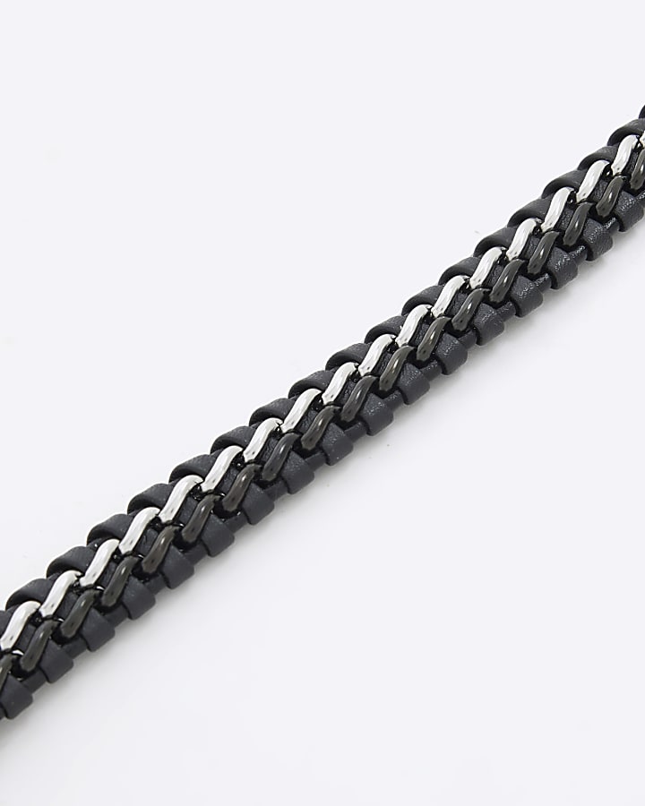 river island Black Steel Fabric Bracelet