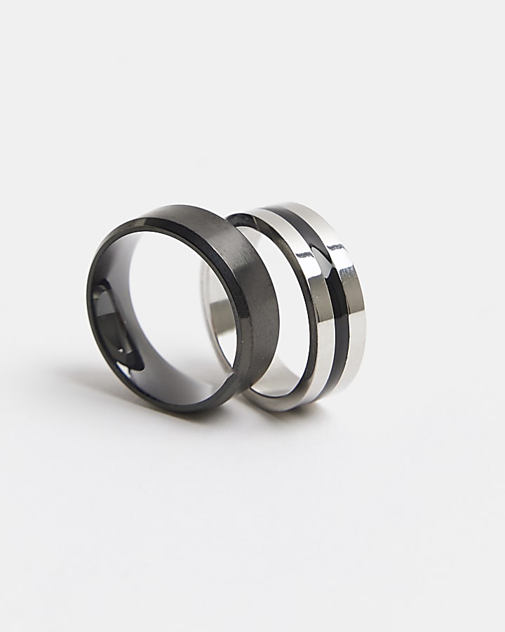 River Island Black Steel Rings Pack Of 2