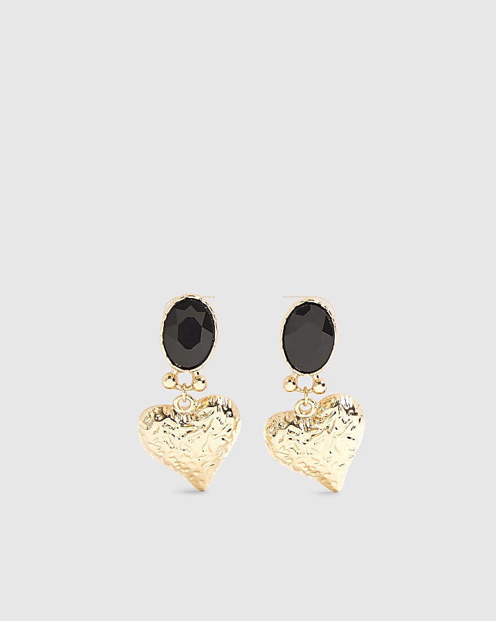 River Island Black Stone Heart Drop Earrings