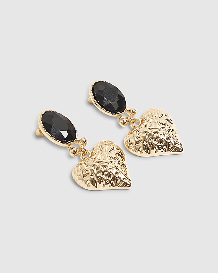 River Island Black Stone Heart Drop Earrings