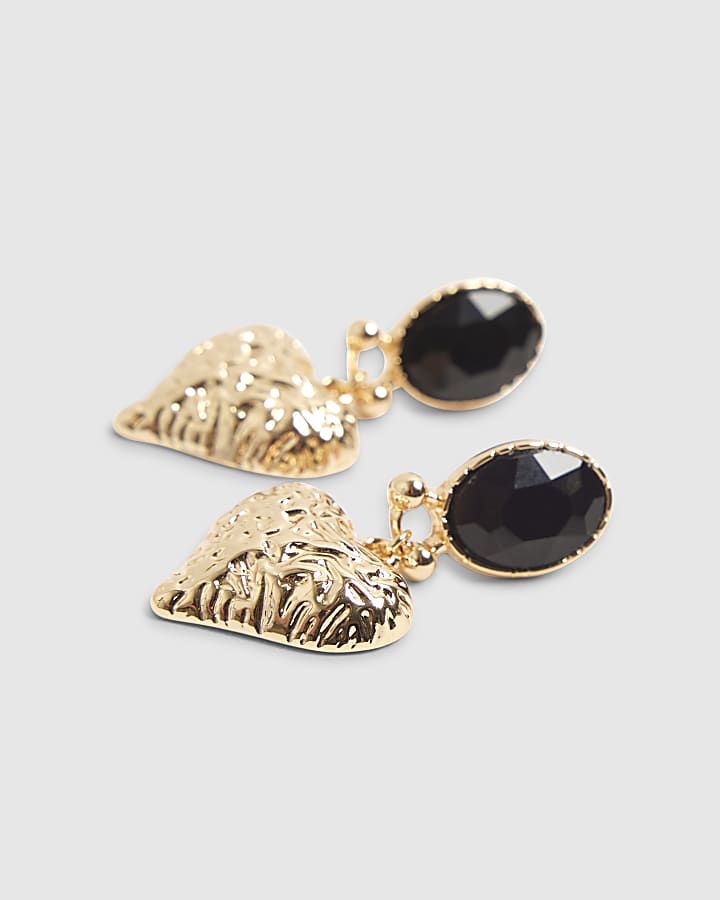 River Island Black Stone Heart Drop Earrings