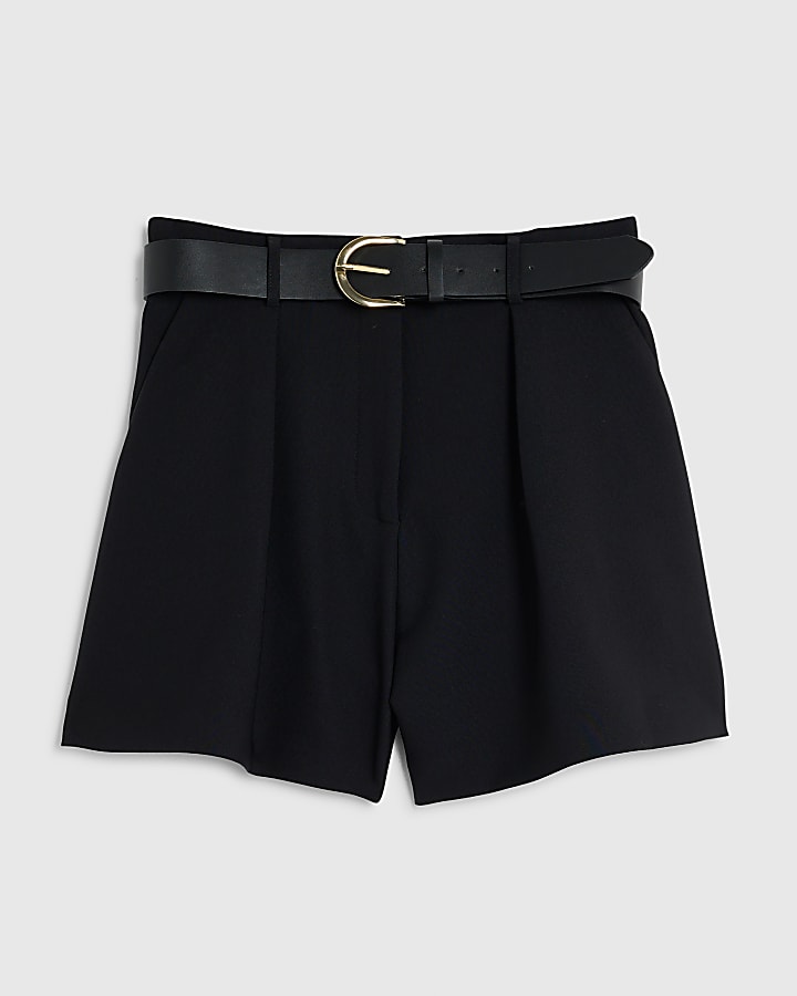 river island Black Structured Belted Shorts