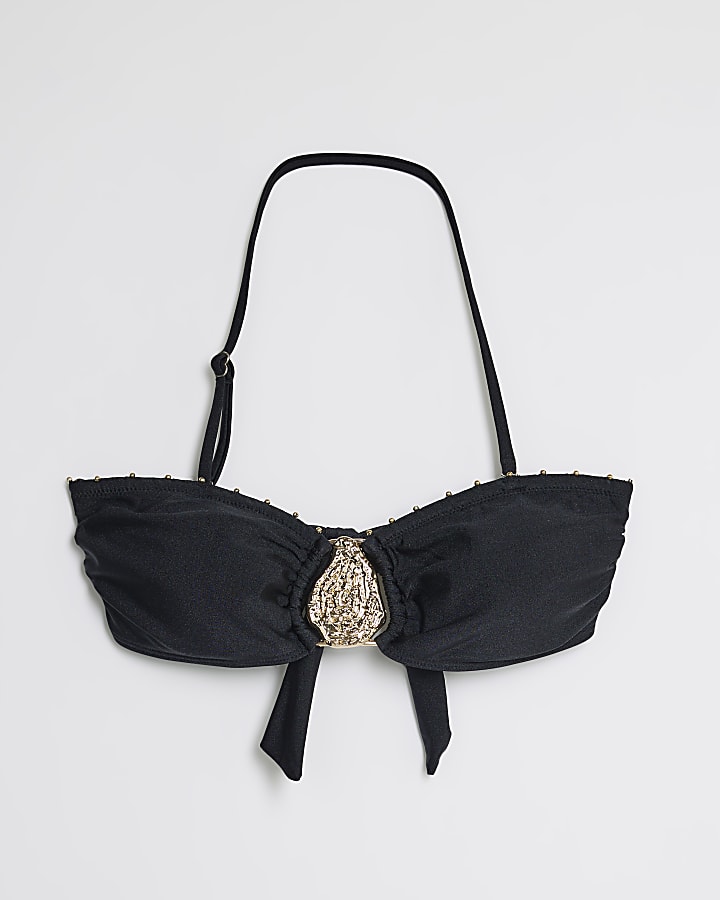 river island Black Studded bandeau Bikini Top
