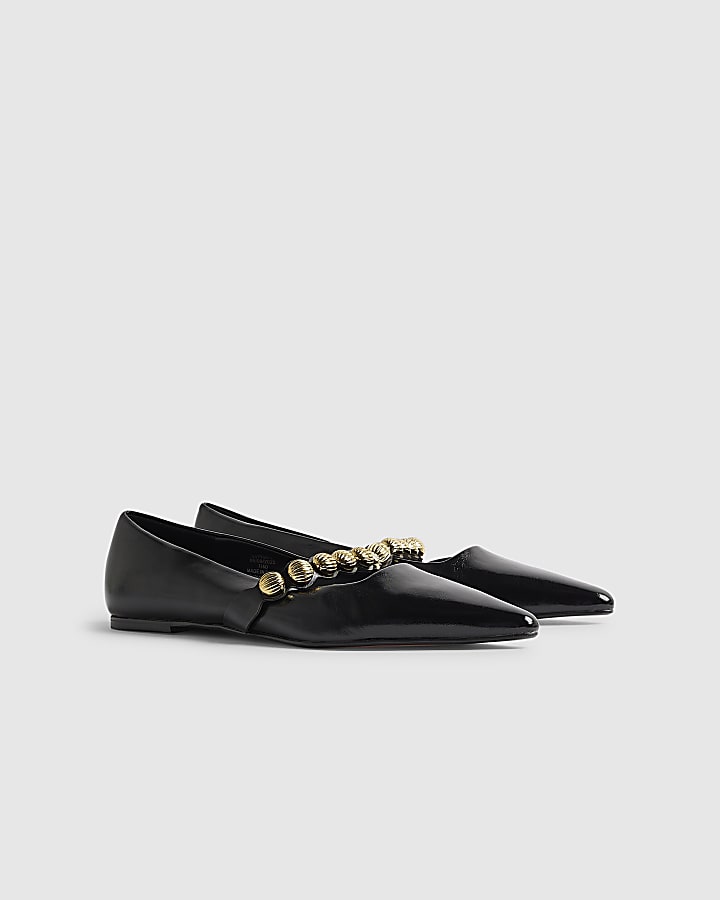 River Island Black Studded Flat Pumps