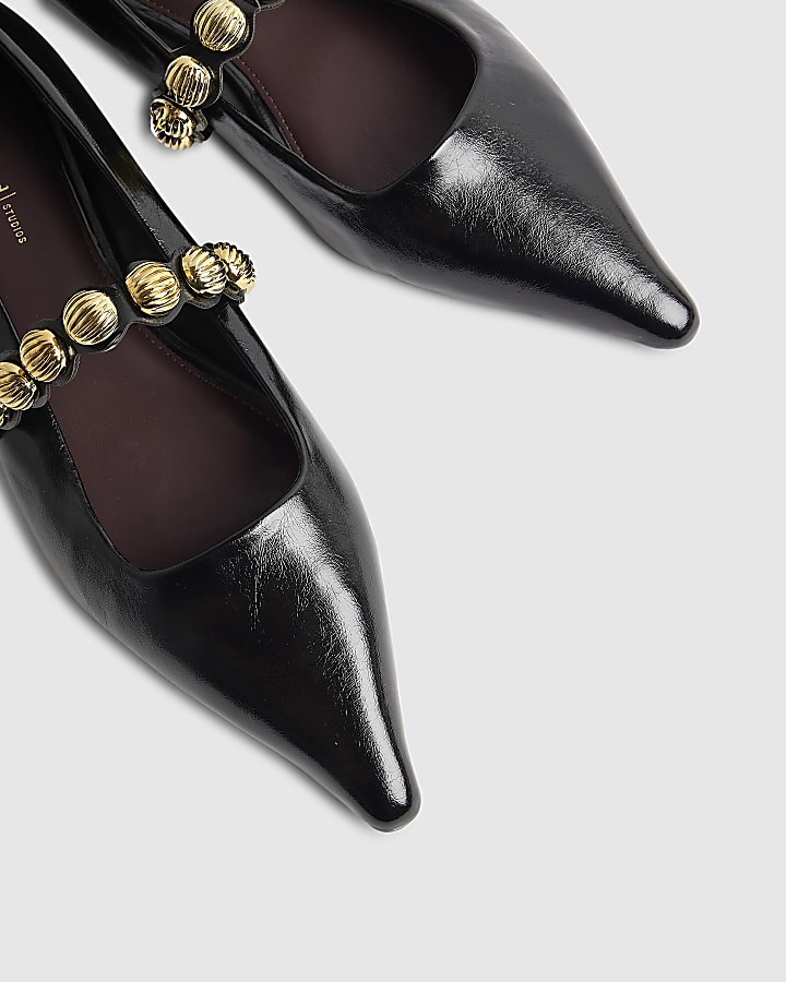 River Island Black Studded Flat Pumps