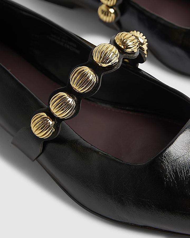 river island Black Studded Flat Pumps