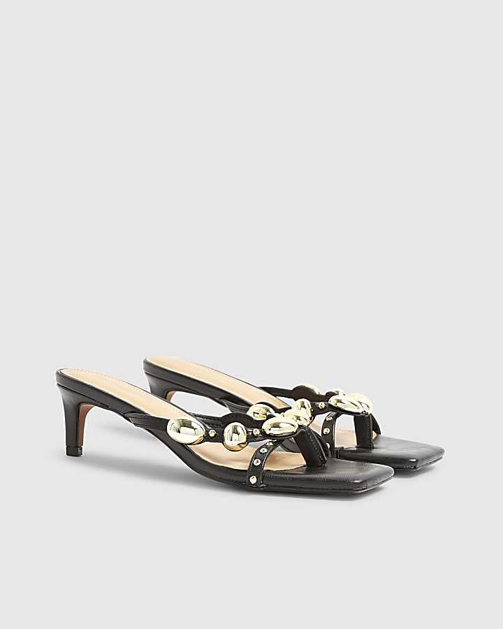 River Island Black Studded Skinny Heeled Sandals