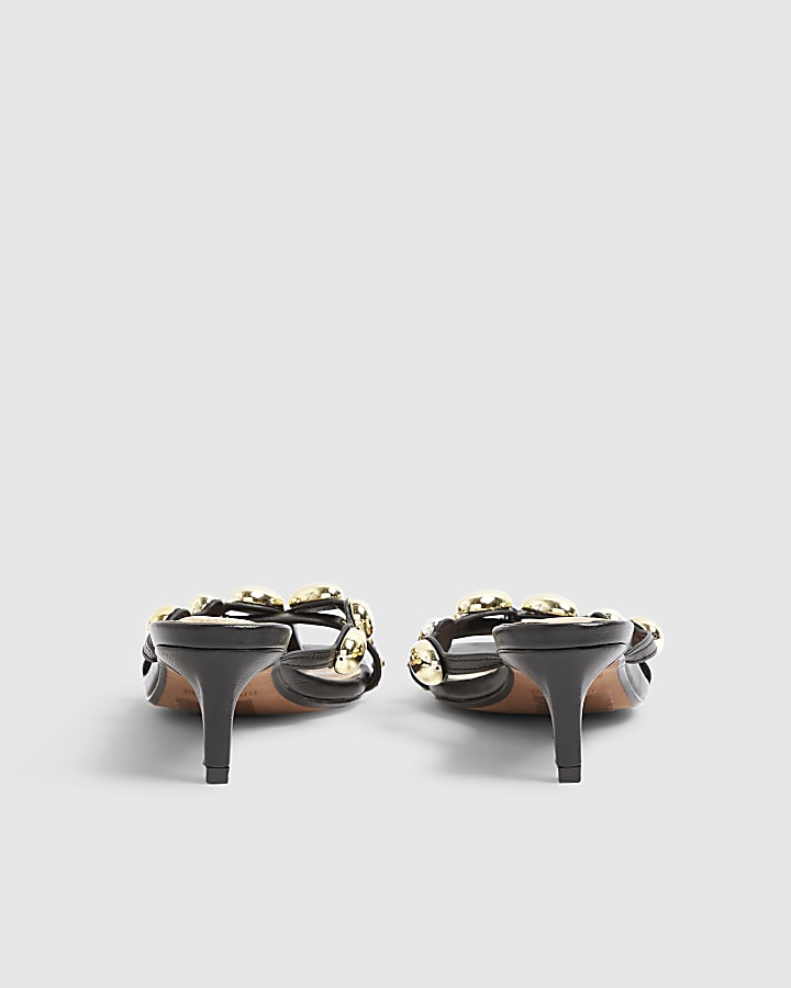 River Island Black Studded Skinny Heeled Sandals