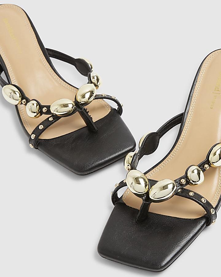 River Island Black Studded Skinny Heeled Sandals