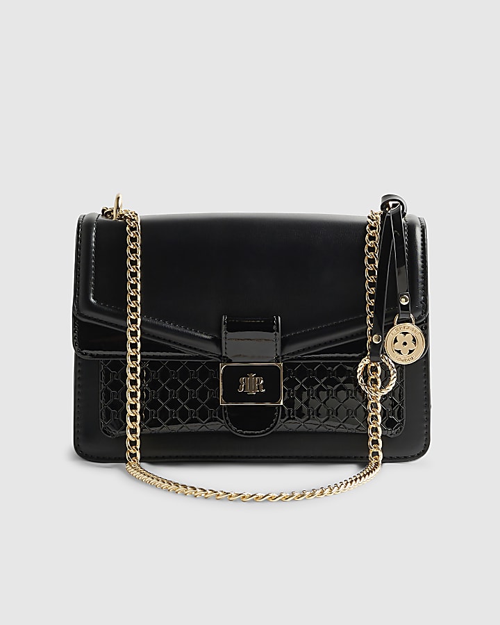 River Island Black Tab Front Chain Shoulder Bag