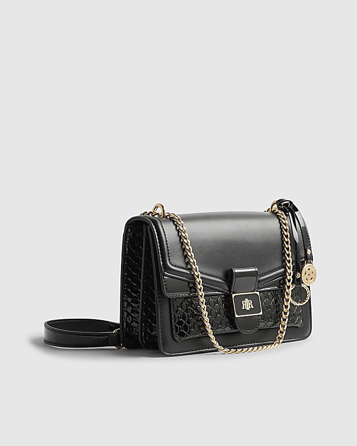 River Island Black Tab Front Chain Shoulder Bag