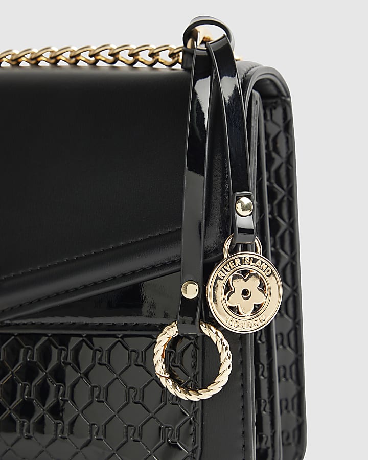 river island Black Tab Front Chain Shoulder Bag