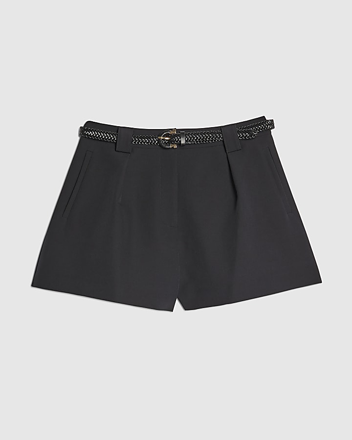 river island Black Tailored Belted Shorts