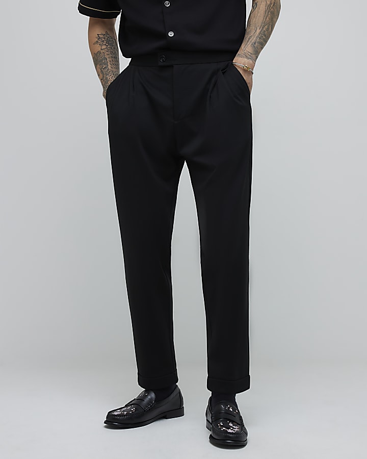 River Island Black Tapered Fit Ponte Trousers