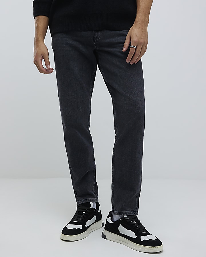 River Island Black Tapered Fit Washed Jeans