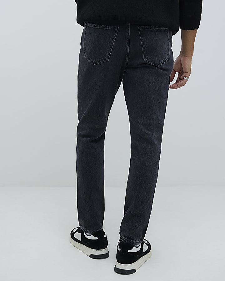 River Island Black Tapered Fit Washed Jeans
