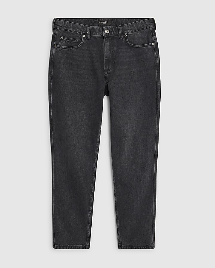 river island Black Tapered Fit Washed Jeans
