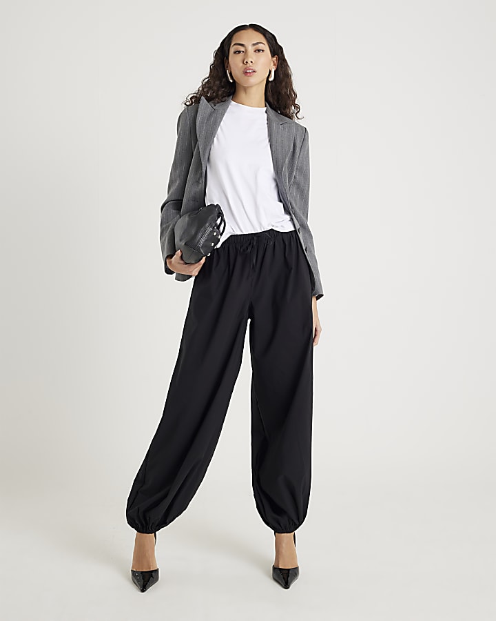 River Island Black Tie Waist Balloon Trousers