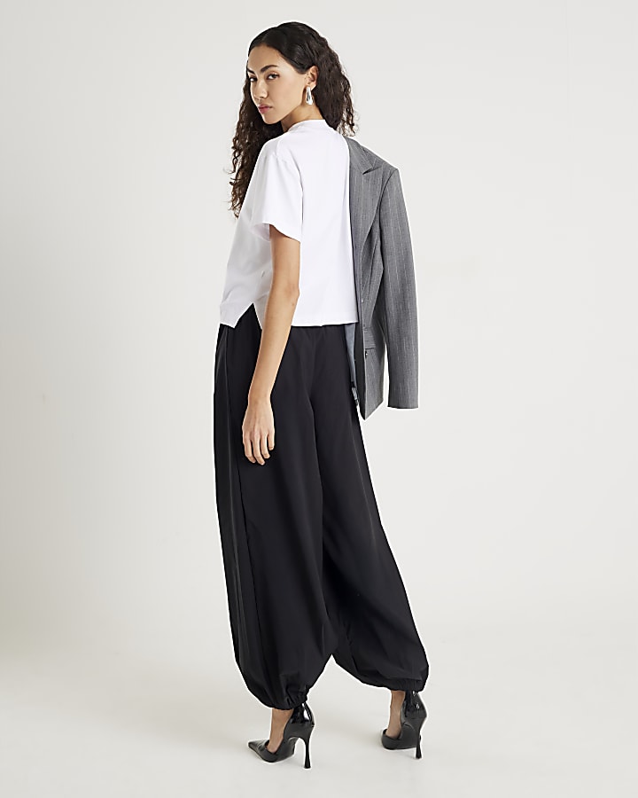 River Island Black Tie Waist Balloon Trousers