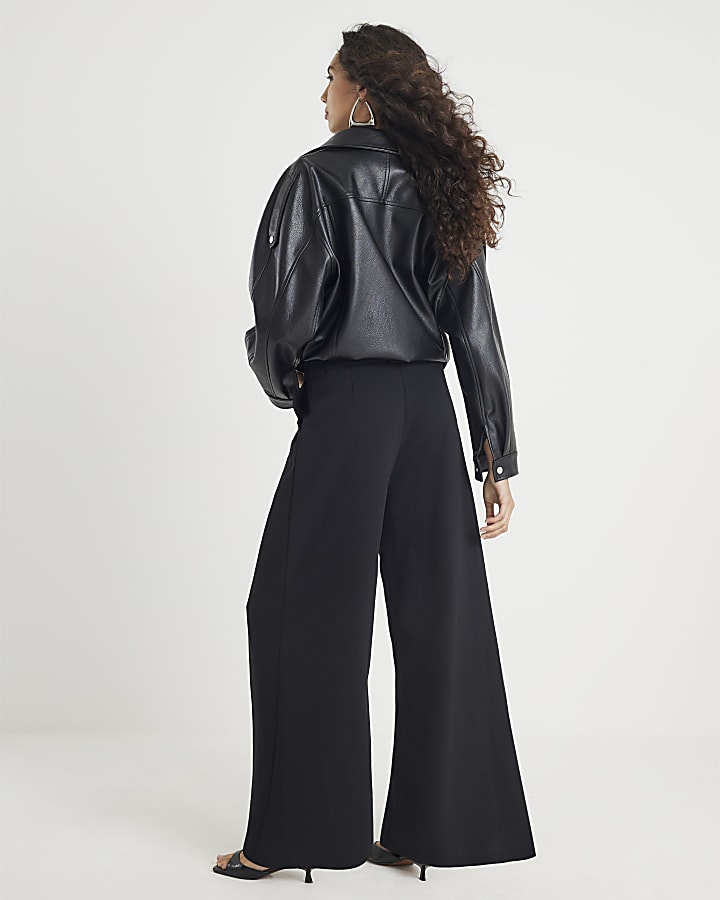 River Island Black Tie Waist Wide Leg Trousers