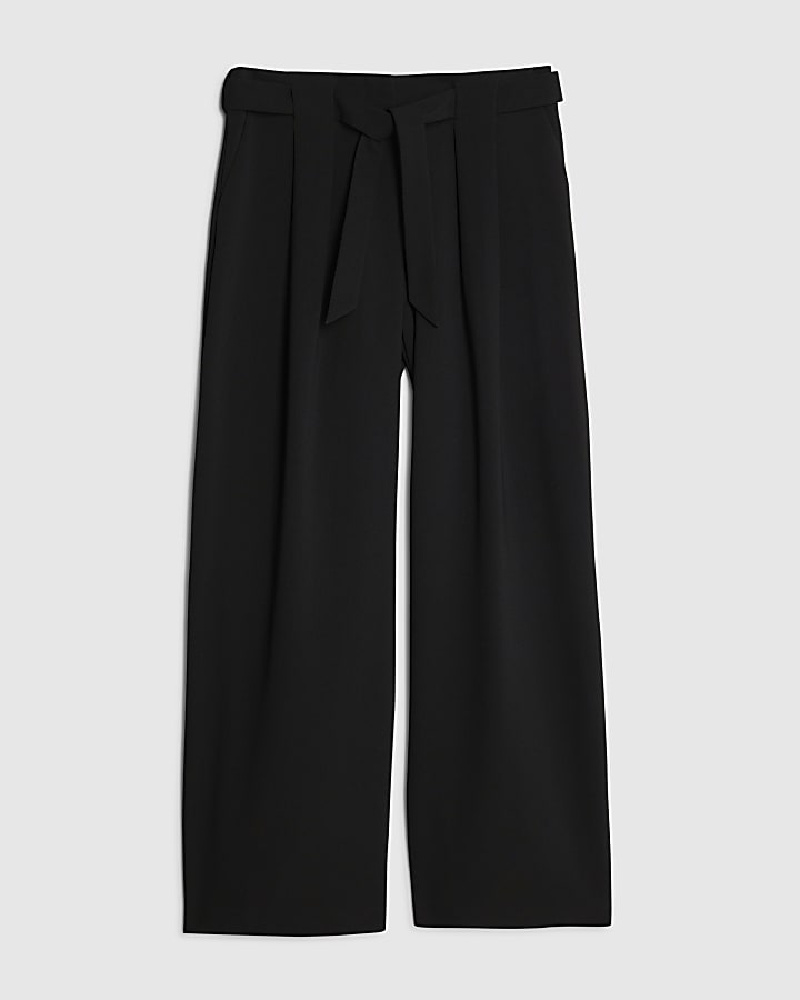 river island Black Tie Waist Wide Leg Trousers