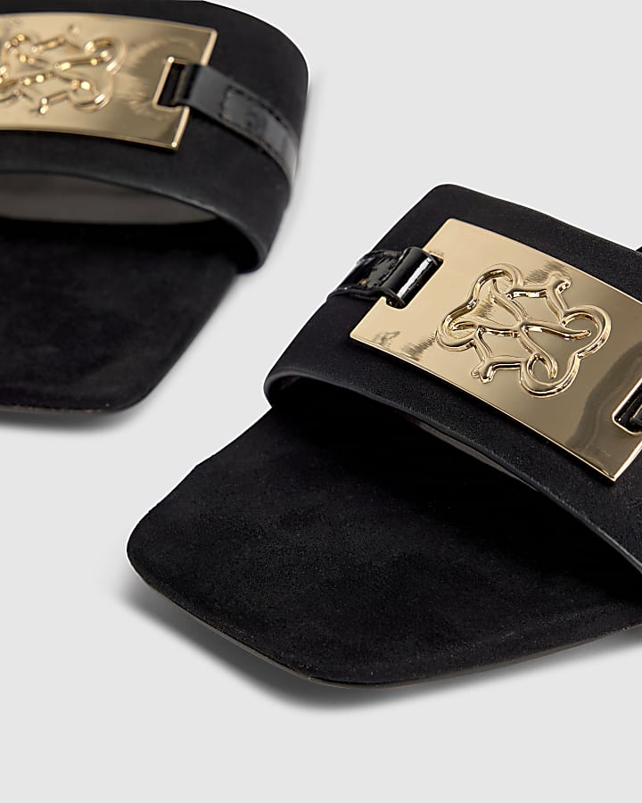 River Island Black Trim Block Heel Sandals