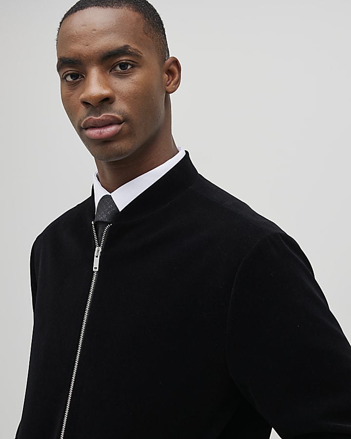River Island Black Velvet Bomber Jacket