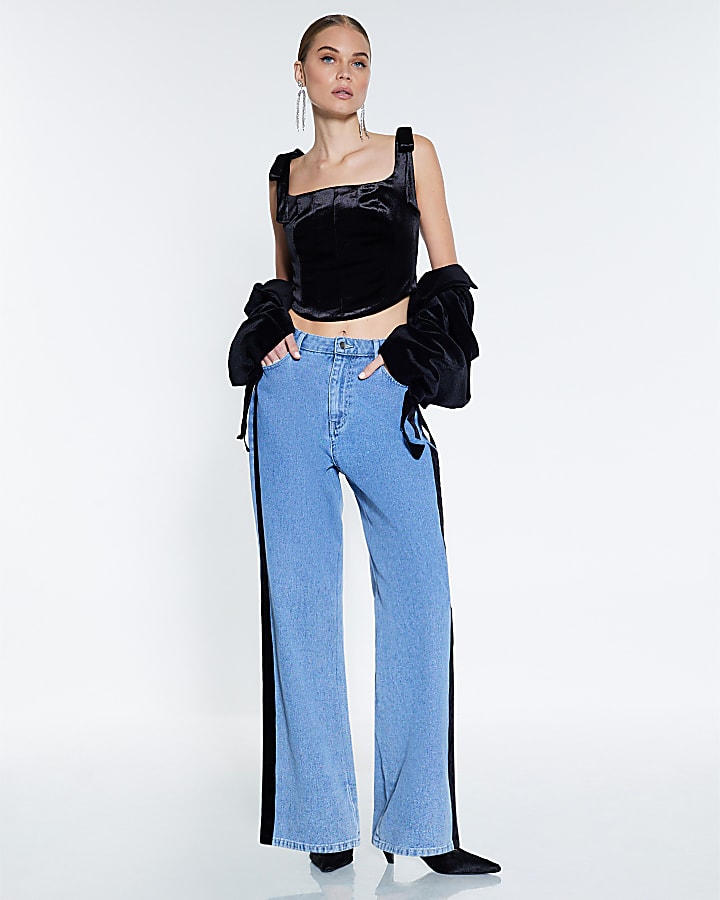 River Island Black Velvet Sleeveless Corset Top