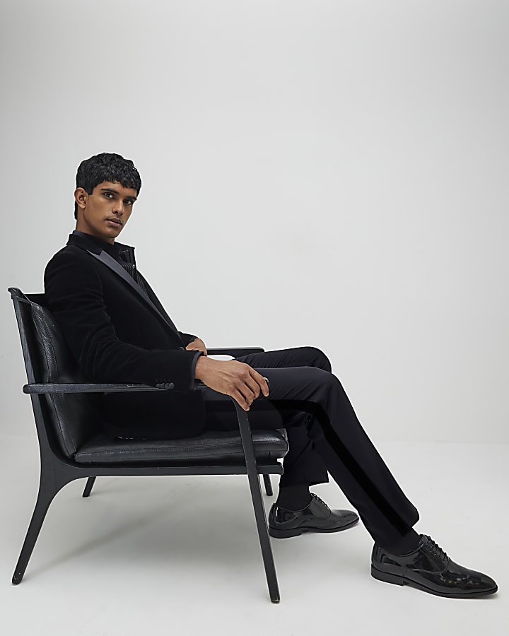 River Island Black Velvet Tuxedo Suit Trousers