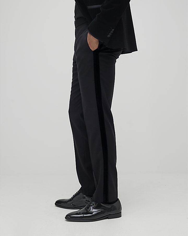 River Island Black Velvet Tuxedo Suit Trousers