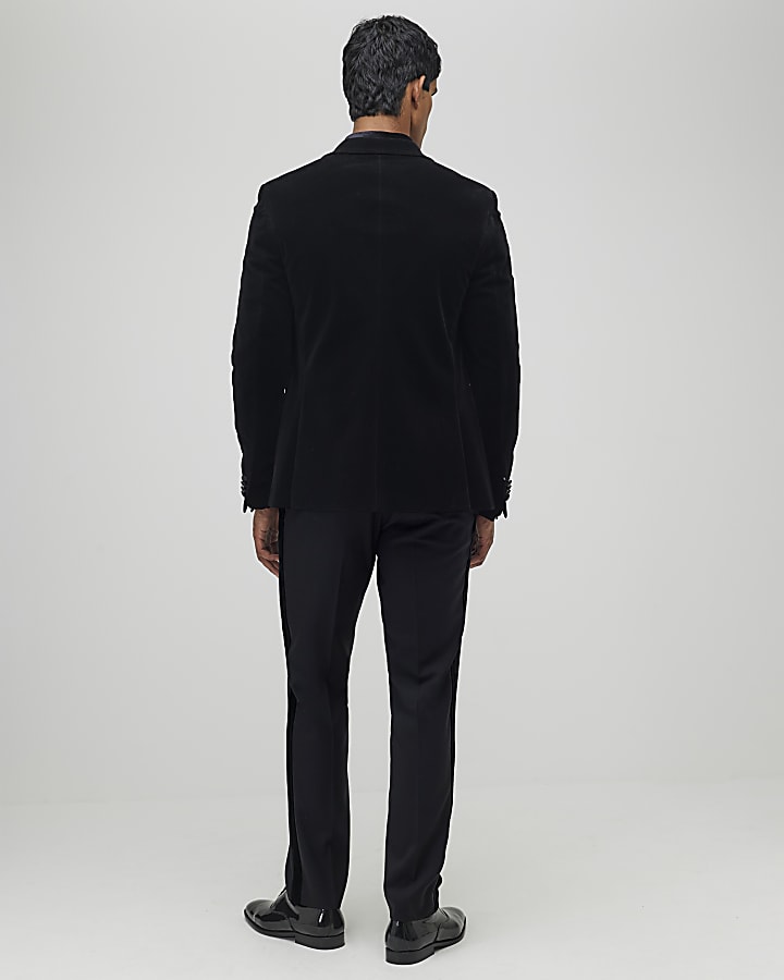 river island Black Velvet Tuxedo Suit Trousers