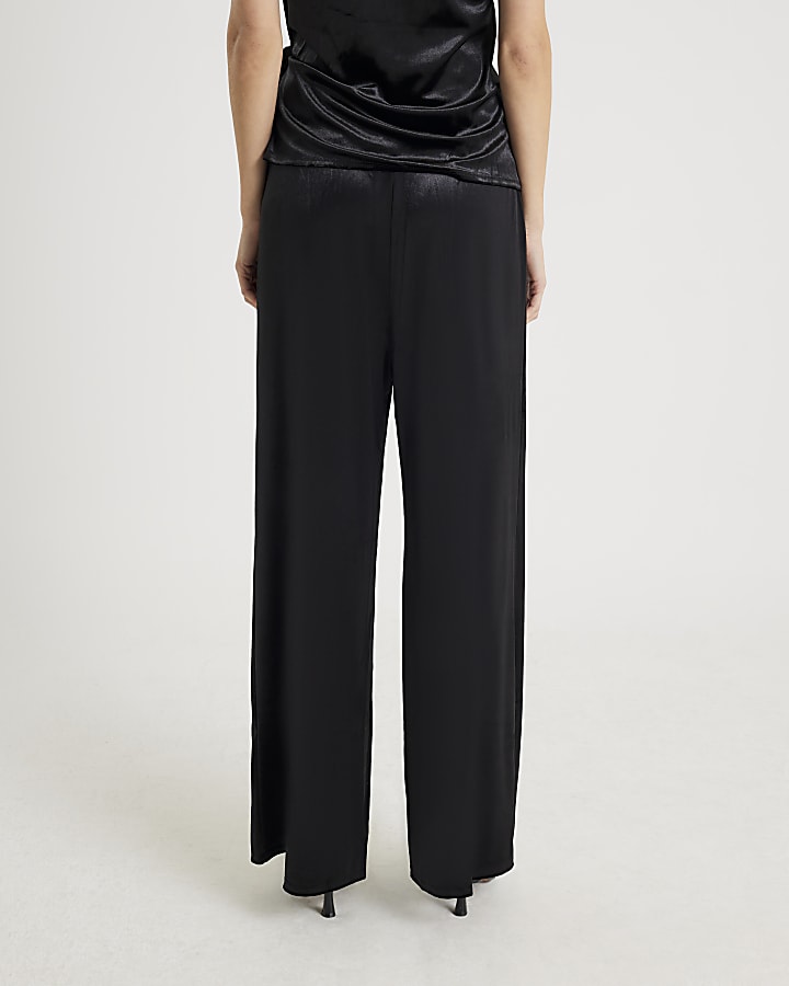 River Island Black Velvet Wide Leg Joggers