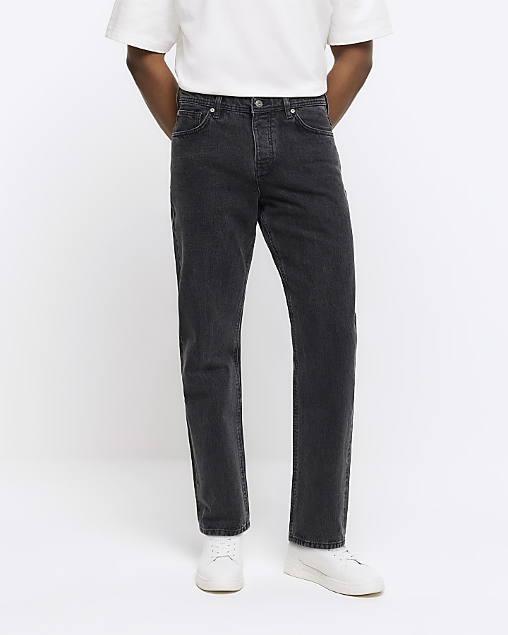 River Island Black Washed Straight Fit Jeans
