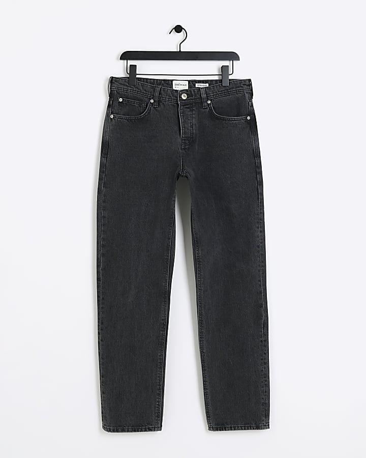 river island Black Washed Straight Fit Jeans