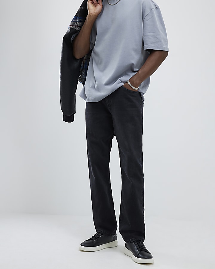 River Island Black Washed Straight Leg Jeans