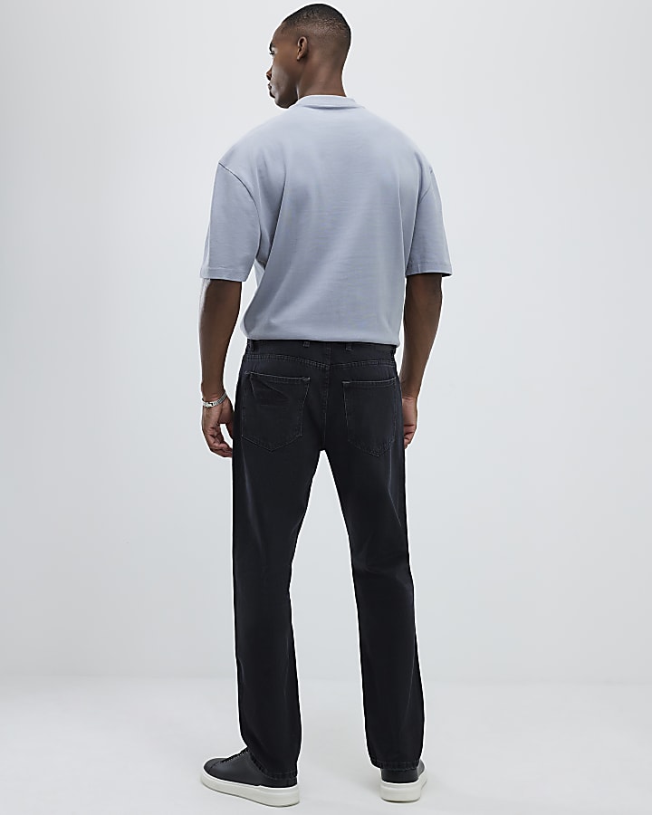 river island Black Washed Straight Leg Jeans