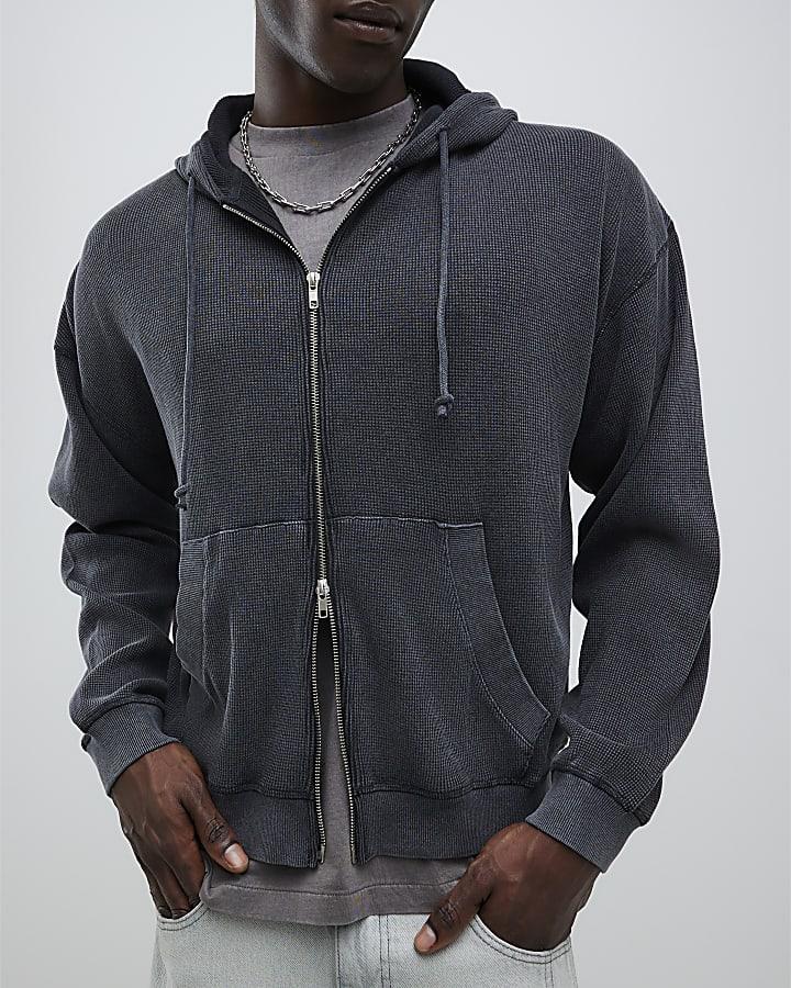 River Island Black Washed Zip Through Hoodie